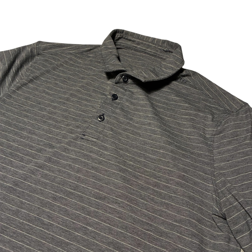 Lululemon Mens Gray Striped Polo Shirt Short Sleeve Athletic Golf Top M